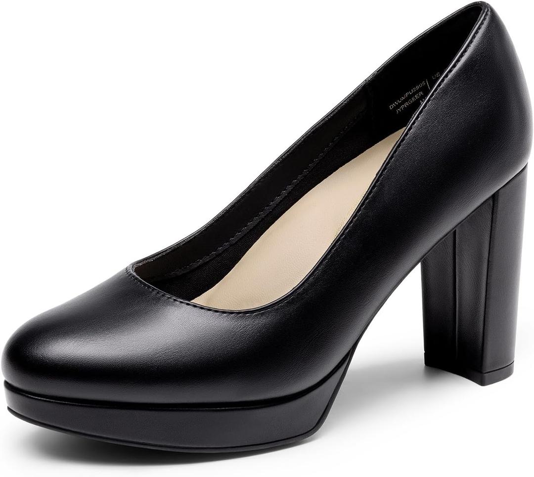 DREAM PAIRS Women's Pumps Closed Round Toe Chunky High Heels Platform Work Comfortable Dress Shoes for Women (8)
