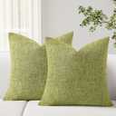 Hiasan Pack of 2 Decorative Textured Linen Throw Pillow Covers Soft Accent Solid Cushion Covers Boho Farmhouse Pillow Cases for Couch Sofa Bedroom Living Room Home Decor, 20 x 20 Inches, Olive Green