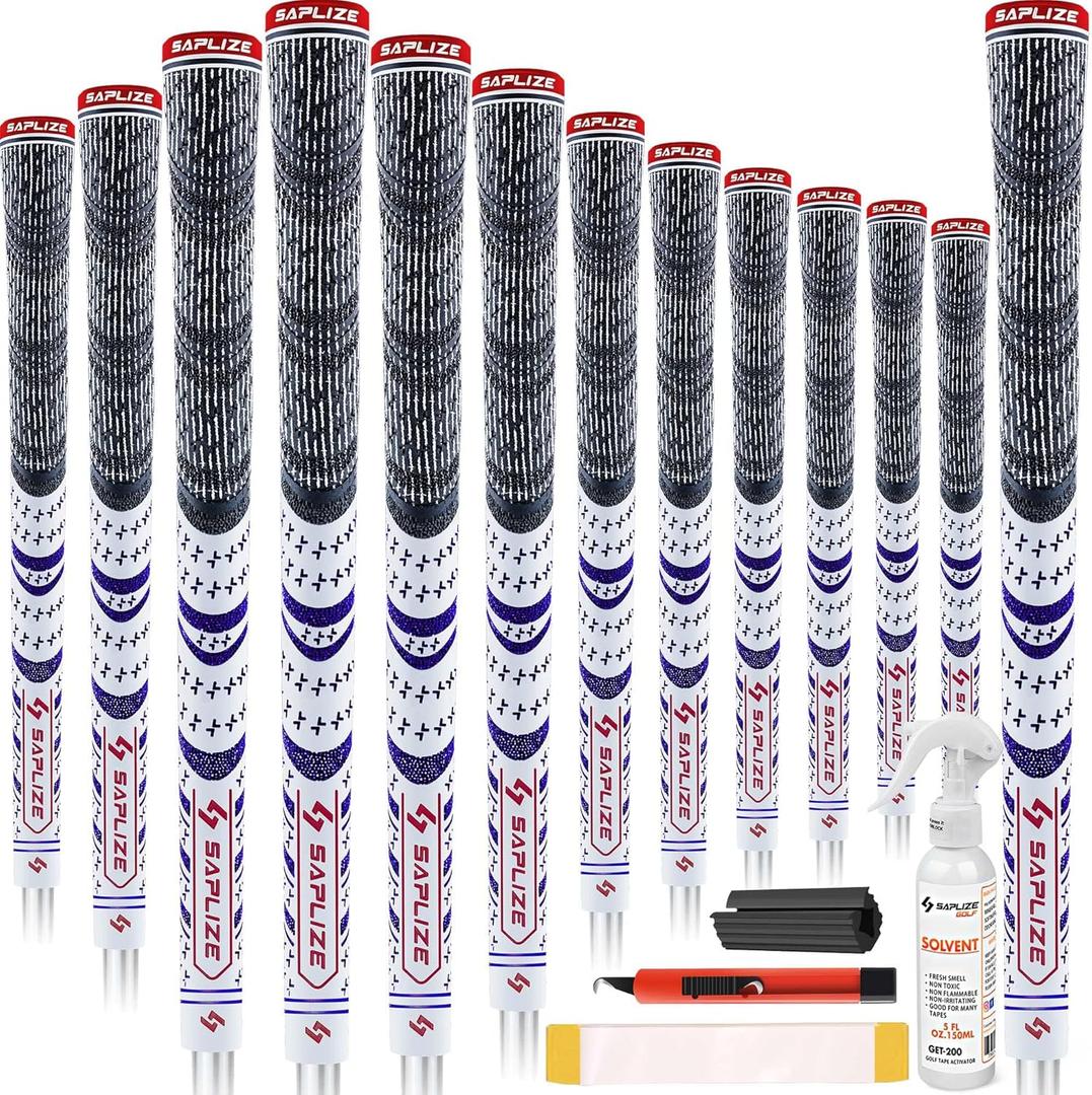 SAPLIZE Cross Cord Golf Grips Set of 13 Grips with Tape or Full Regripping Kit, Std/Mid/Jumbo, Low Taper Design, Multi-compound Hybrid, Anti-Slip Golf Club Grips, CL03 Series