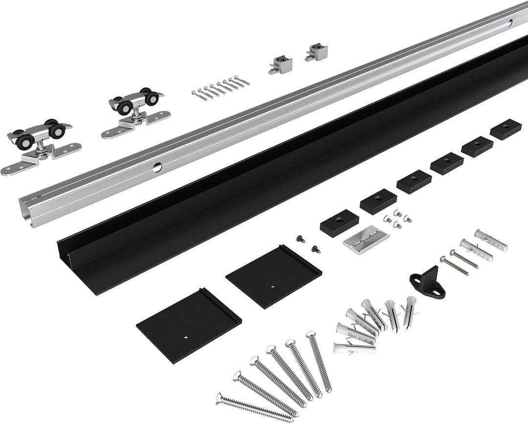 Barnsmith 6FT Sliding Barn Door Hardware Track Kit with Handles, Low Clearance Aluminium Alloy Box Rail Track, Black