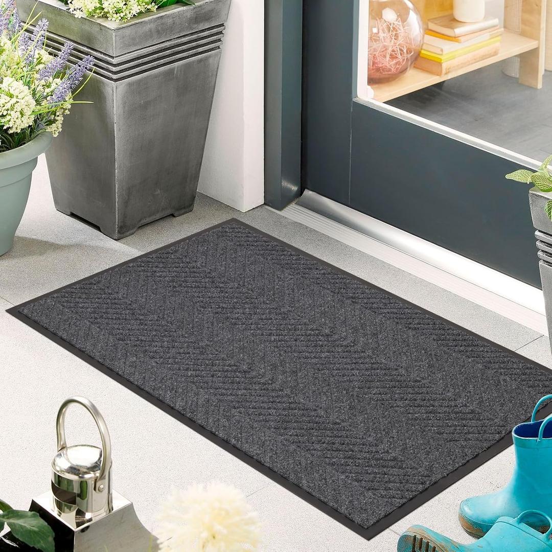 Front Door Mat Indoor Outdoor Entrance, 16" x 24" Heavy Duty Doormat for Entryway, Absorbent Low Profile Welcome Mats Non-Slip, Trap Dirt Durable Mats for Home, Patio, Garage