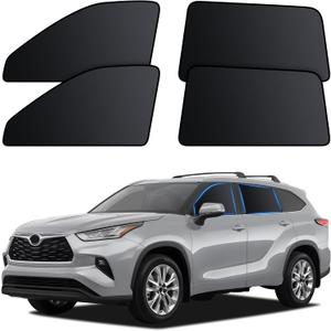 ZATOOTO Car Window Shades for Toyota Highlander 2021-2024, 4 Pcs Magnetic Car Window Covers - 100% Block Light Privacy Curtains, Side Window Sun Shade for Baby Breastfeeding, Sleeping, Camping