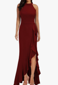 WOOSEA Women's High Neck Split Bodycon Mermaid Evening Cocktail Long Dress, Size L