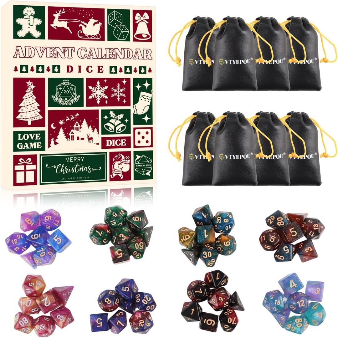 Dice Advent Calendar for Game - Polyhedral Dice Set Advent Calendar for Adults Teens - 2025 24 Days Christmas Countdown Surprise Gift for Gamers Role Players