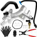 Upgraded Aluminum Engine Coolant Housing Water Outlet Kit Compatible with 2011-2020 Chevrolet Cruze Sonic Trax Volt Buick Encore 1.4L with Inlet Hose and Oil Cooler Hose & Tool, 25193922 902-846