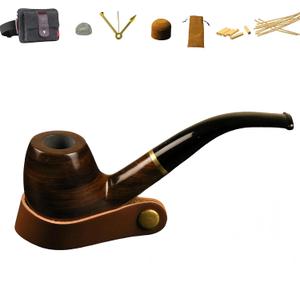 2 x Wooden Tobacco Pipe, Smoking Pipe Set with Black Canvas Waist Pouch, Handmade Wood Tobacco Pipe with Accessories Gift for Pipe SmokingDurable for Beginners.