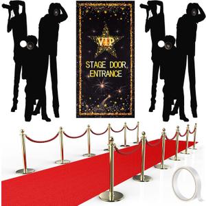 Timtin VIP Entrance Banner Photography Backdrop with Red Carpet Runner, Paparazzi Props, 2.6 x 15 ft Rug, Double-Sided Tape for Party Decorations and Movie Theme Events