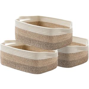KALLAX Small Woven Basket, 14 x 10 x 5.6 Inches, Small Storage Baskets for Organizing, Gift Baskets Empty, Cute Rope Shelf Closet Storage Bins for Shelves, Dog Toy Basket, Gradient Brown