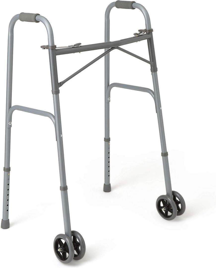 Medline Heavy Duty Bariatric Extra Wide Folding Walker wtih 5" Wheels, Supports up to 600 lbs, Comfort Foam Hand Grips
