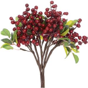 6-Pack Artificial Berry, 9.8 Inch Faux Holly Berry Foam Faux Frosted Berries with Stems for Home/Wedding/Christmas/DIY/Party/Garden/Office [Bright Red]