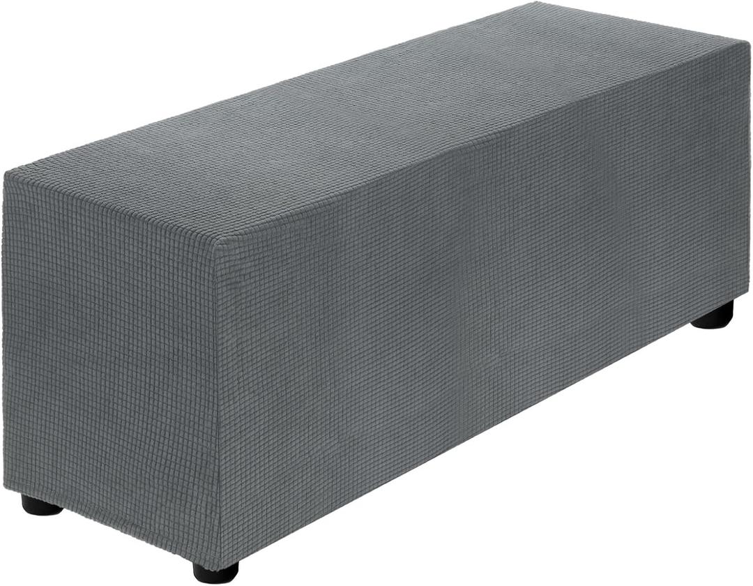 uxcell Stretch Ottoman Cover Rectangular Oversized Square Ottoman Slipcover with Elastic for Foot Stool Living Room Bedroom Fit Length 101-127cm / 40"-50", Large, Dark Gray