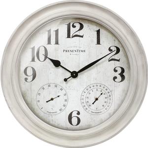 Presentime & Co. 26" Clifton in/Outdoor Farmhouse Clock with Thermometer & Hygrometer as All in One Weather Station, Farmhouse Wall Art and Timepiece for Home Decoration, Weathered White Finish