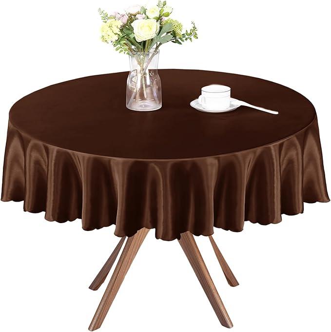 Homiest 1 Pack 84 Inch / 7ft Round Tablecloth Satin Table Cover, Chocolate Brown Table Cloth Overlay Bright Table Decorations, Silky Satin Dining Table Cloths for Wedding Reception Graduation Banquet