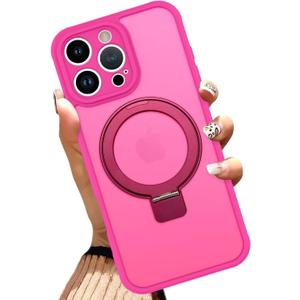AIGOMARA Phone Case for iPhone 16 Pro Max [Compatible with MagSafe] Hot Pink Magnetic Kickstand Case with Screen Protector Soft TPU + Hard PC Shockproof Anti-Scratch Cover for Women Men