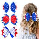 2 x 4th of July Hair Bow Clips - 2Pcs Independence Day Hair Bows Clips Stars Stripes Alligator Barrettes Hair Accessories for Women Girls for Memorial Day (Blue Star)