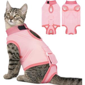 BRKURLEG Cat Recovery Suit for Female Male Anti-Licking Pet Surgical Pajamas Kitten Recovery Suit Cat Spay Recovery Suit Female Abdominal Wounds Skin Diseases Protection, Pink, M
