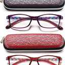 EYEURL Blue Light Blocking Readers for Women - 2 Pair Ladies Computer Reading Glasses +0.5 Stylish Rectangular Frames Blue Ray Eyeglasses (Purple+red)