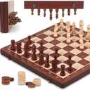 Magnetic Chess Game Board Set: Chess Sets for Adults 15.4'' Storage Box with Pieces Slots - Handcrafted Portable Travel Chess Game for Family Strategy - Gift for Husband Happyramid (Walnut - Coordinate Markings)