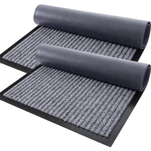 OLANLY 2-Pack Front Door Mats 29.5x17, Waterproof Heavy-Duty Doormats | Light Gray, Stain Fade Resistant Non-Slip Backing, Easy-Clean Indoor Outdoor Welcome Mats for Entryway, Patio, Porch