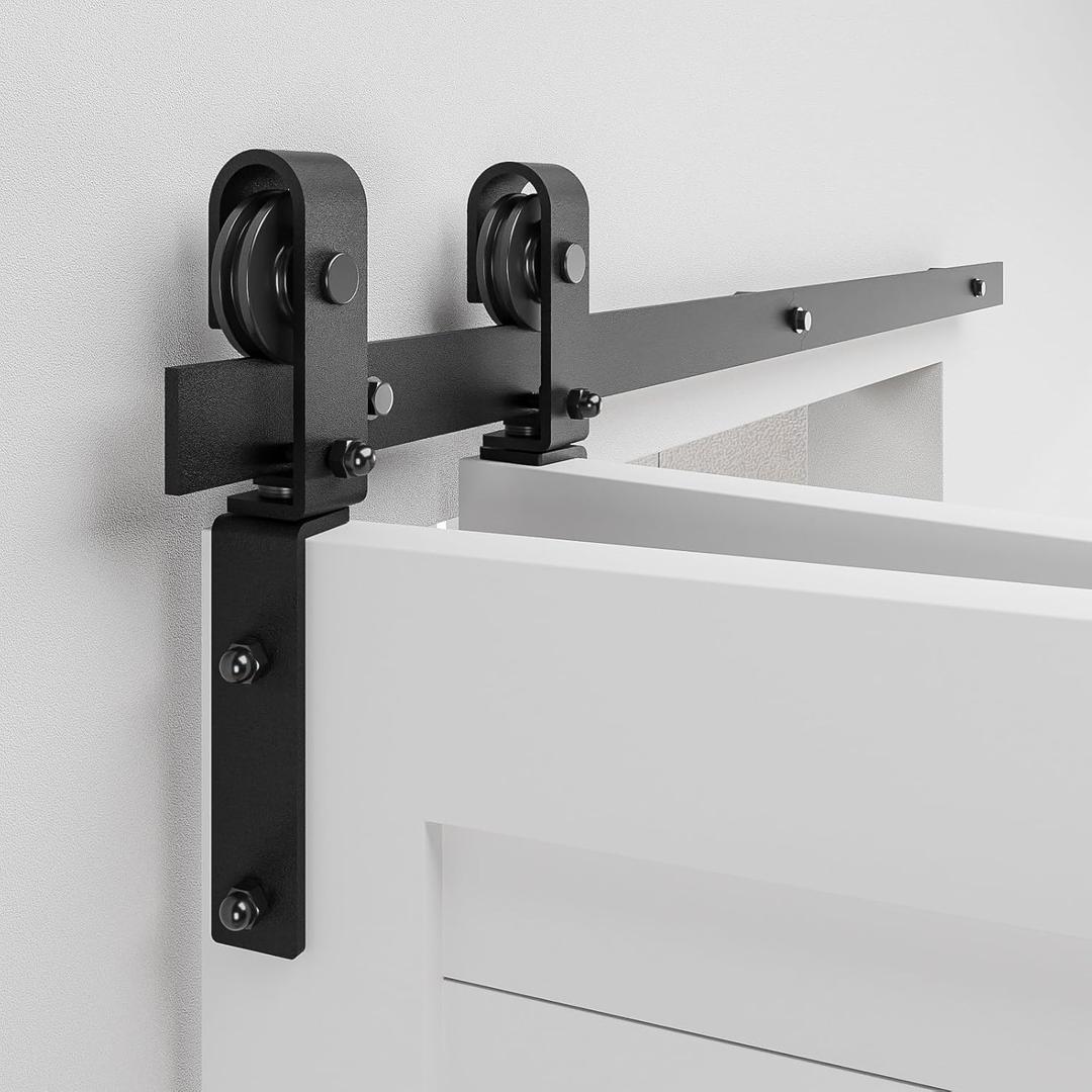 36" Bi-Folding Sliding Barn Door Hardware Track Kit, Smoothly & Quietly, Side Mounted Black Roller, Easy Install, Door Not Included [Fit Double 16" Bifold Doors]