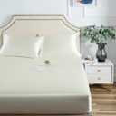 Satin Fitted Sheet, Twin Fitted Sheet Only, 1 - Piece Ultra Soft Deep Pocket Single Silk Bottom Bed Sheet Twin - Ivory