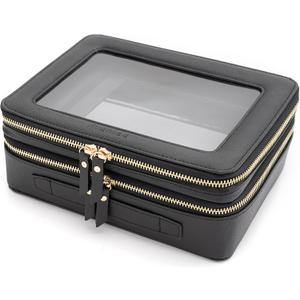 Aveniee XL Clear Makeup Organizer,Double Layer Travel Cosmetic Case with Brush Holder & Zippered Compartments,Big Toiletry Bag for Travel Accessories,2 Layers Large,Black
