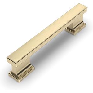 Amerdeco 10 Pack Brushed Brass Cabinet Pulls 3-3/4 Inch(96mm) Hole Center Gold Drawer Pulls Cabinet Hardware Kitchen Cabinet Handles for Bathroom Dresser Pulls ZH00013