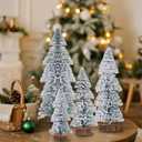 Yookat 4 Pieces Mini Christmas Trees Bottle Brush Trees Artificial Mini Bottle Brush Tree with Wood Base for Christmas Decoration (Green)
