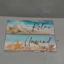Yulejo 4 Pieces Ocean Beach Bathroom Wall Decors Wood Relax Soak Unwind Breathe Art Sign Hanging Seashell Starfish Wooden for Living Room Laundry Spa Washroom
