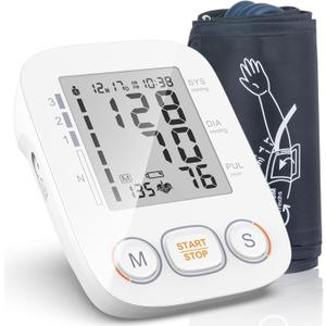 Blood Pressure Monitor for Home Use, Upper Arm Blood Pressure Machine with Large Cuff, Blood Pressure Machine, Adjustable Arm Cuff 8.7"-16.5",Large Display, 2 * 500 Readings Memory (White)