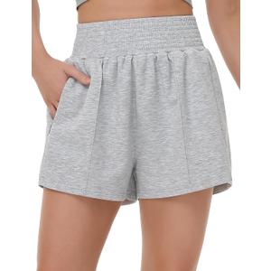 THE GYM PEOPLE Women's Sweat Shorts High Waist Zipper Pockets Lounge Shorts | Soft comfy, High waisted, Elastic waistband, Tummy control, 2 zipper pockets, For running, lounging and daily wear (XL)