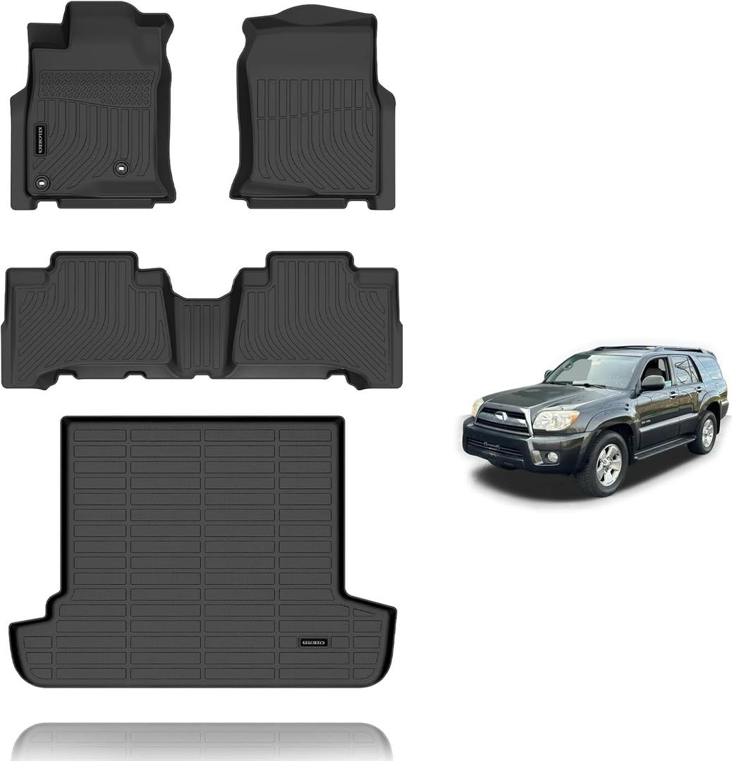 KELCSEECS Floor Mats & Cargo Liner for 2003-2009 Toyota 4Runner 5 Seats, All Weather Protection TPE Floor Liners Front& Rear Row Full Set 4Runner Accessories Black