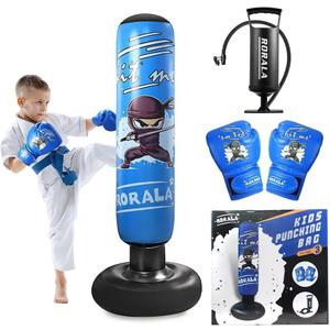 RORALA Inflatable Punching Bag for Kids with Boxing Gloves and Manual Air Pump, 66 Inch Children's Boxing Bag Set for Boys and Girls Gift Aged 3 to 12 to Practice Karate, Taekwondo