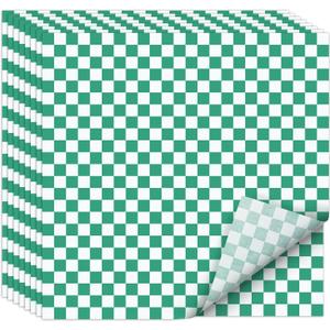 EcoDispose 12 x 12 Inches Grease Proof Deli Paper Precut Sheets for Deli Food, BBQ, Picnic, Party (100 Pcs, Green&White Checker)