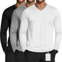 3 Pack Men's Long Sleeve Underscrub Nurse V Neck Scrub Undershirts Fitted Base Layer Tees for Medical Uniforms (Medium, White, Light Heather Gray, Black)