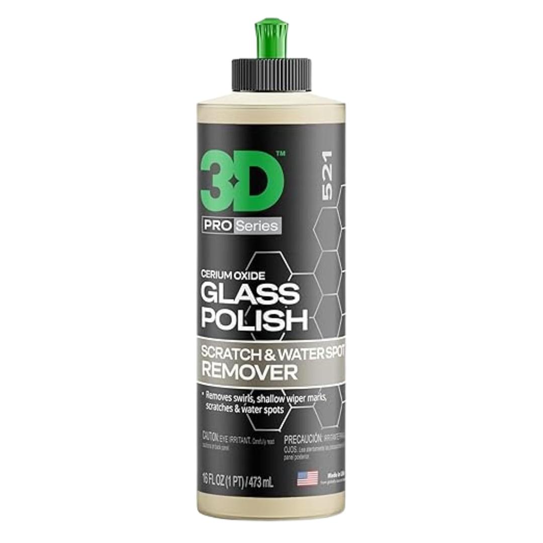 3D Glass Polish  Cerium Oxide Glass Scratch Remover for Car Windows  Restores Clarity & Removes Wiper Marks, Swirls, Water Spots - 16oz