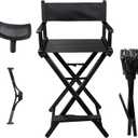 Lorvain Folable Makeup Artist Stool, Portable Tall Folding Director's Chair, Aluminum Makeup Chair with Head Rest for Studio Salon Vanity, Bar Height - Black, 20.48d X 8.66w X 37.6h in