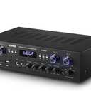 Donner Bluetooth 5.0 Stereo Audio Amplifier Receiver, 4 Channel 440W Peak Power Home Theater Stereo Receiver with USB, SD, FM, 2 Mic in Echo, RCA, LED, Speaker Selector for Studio, Home  MAMP5