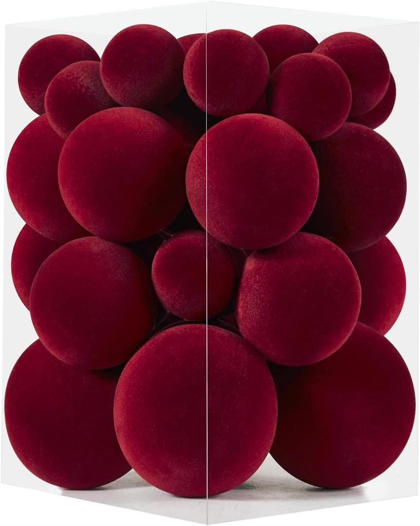 Velvet Christmas Ornaments Set 38Pcs Flocked Shatterproof Christmas Ornaments for Christmas Tree Decorations Xmas Decorative Hanging Christmas Ball Ornaments for Holiday Home Decor (Burgundy)