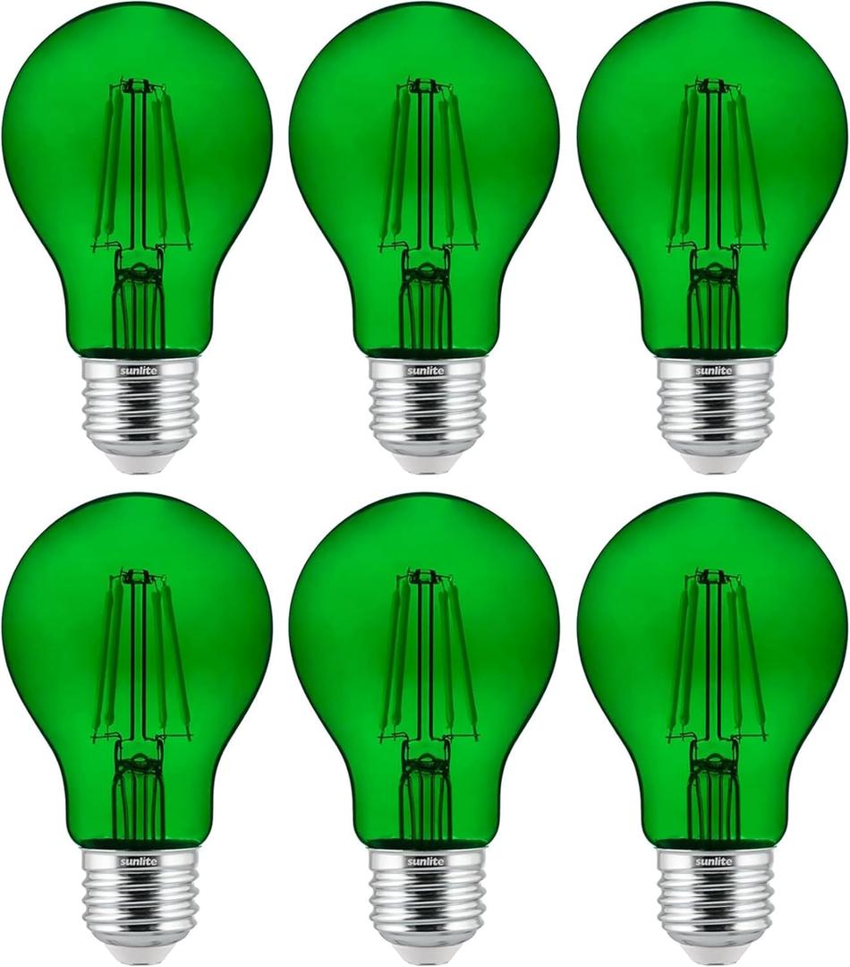Sunlite 40941 LED Colored Filament A19 Light Bulb, 4.5 Watts, Medium E26 Base, 120 Volts, Transparent Green, Dimmable, 320 Degree Beam Angle, UL Listed, 6 Count