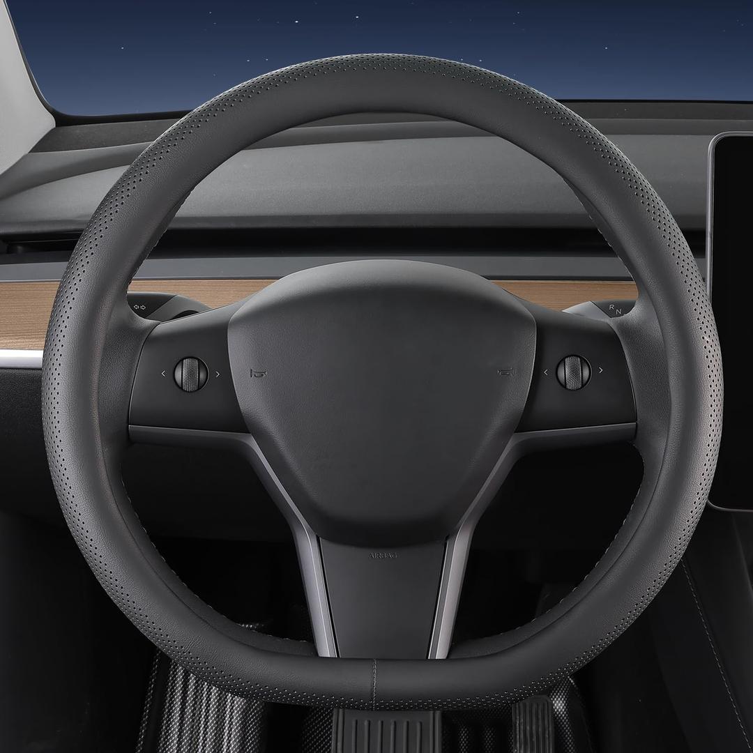 D-Shaped Steering Wheel Cover for Tesla Model 3/Y 2016-2025 2026 Juniper/Highland Accessories, Flat Bottom Steering Wheel Protector Car Interior Accessories, 14"-14 1/4" Black