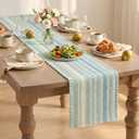 Artoid Mode Sky Blue Farmhouse Woven Table Runner, Seasonal Holiday Rustic Kitchen Dining Table Decoration for Home Party Decor 12x72 Inch