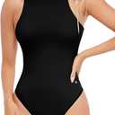 Popilush Body Suits for Womens - Sleeveless Crew Neck Tank Top - Tummy Control Shapewear Bodysuit - Going Out Tops (Medium, Black)