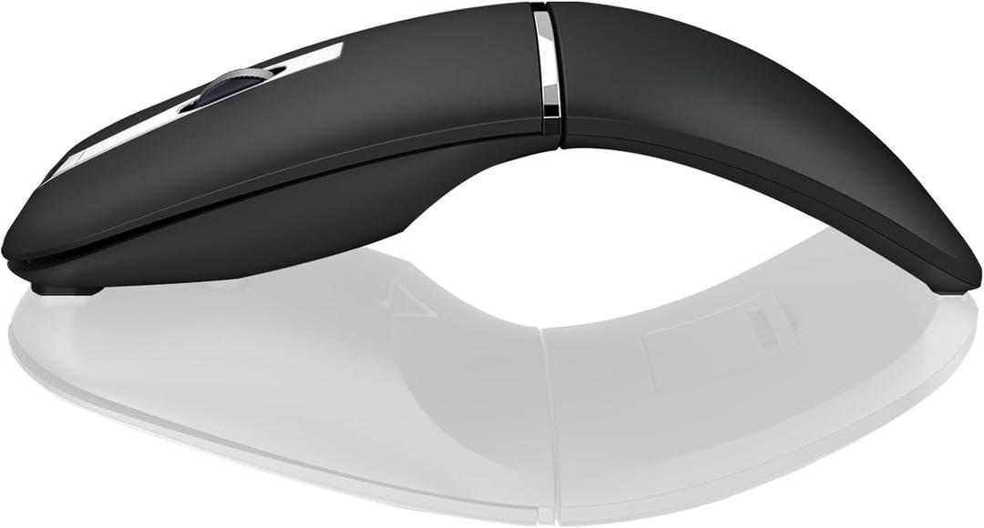 Bluetooth Arc Travel Mouse - BT & 2.4G Wireless Dual Mode, Rechargeable Slim Rotatable Portable, 1000/1600/2400 DPI, USB Optical Computer Silent Mouse for Microsoft Laptop PC Chromebook Tablet -Black