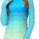 Deerose Womens Gradient Rash Guard UPF 50+ Swim Shirts Surfing Top with Thumb Hole (Medium, Aqua)