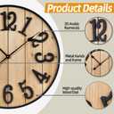 Large Wall Clock 30IN, Silent Metal Wood Style Wall Clocks Battery Operated for Living Room Decor, Farmhouse Big wall Clock, Outdoor