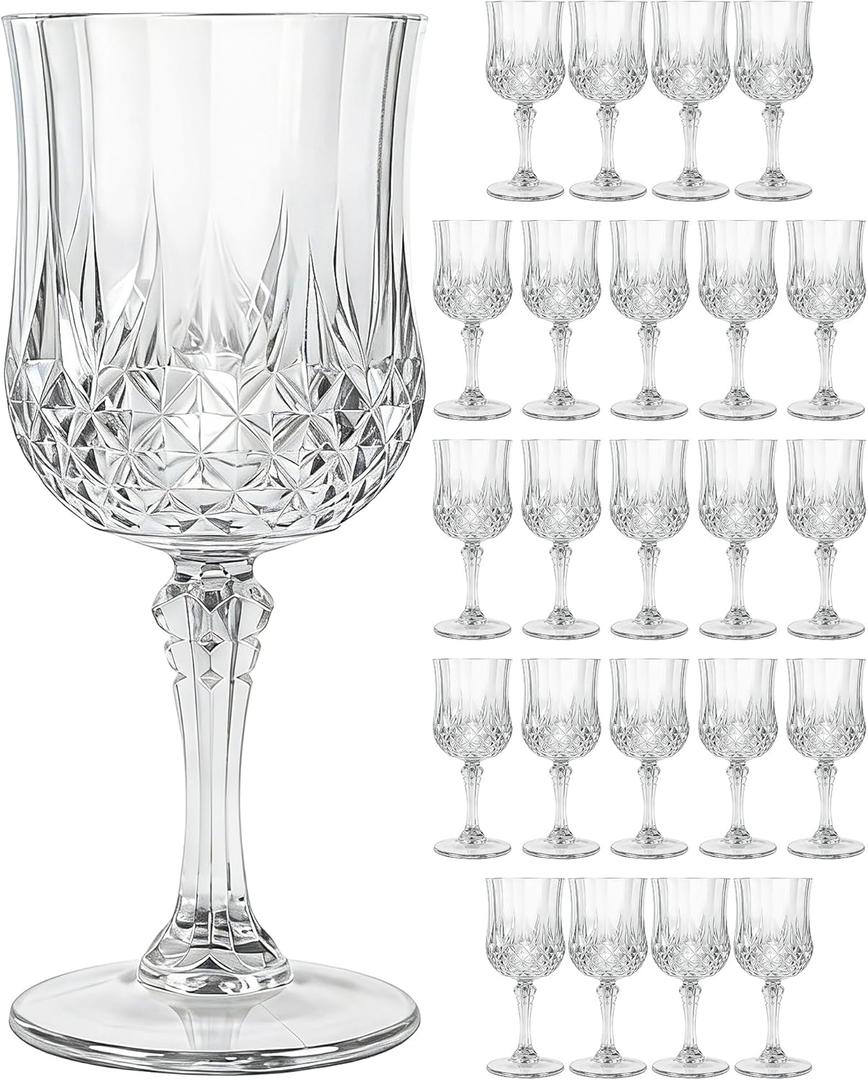 Plastic Wine Glasses Set, 7oz Vintage Goblets Shatterproof Unbreakable Reusable & Disposable, Drinking Glasses with Stem, for Wedding Outdoor Dinner Easter Party (24pcs, Clear)