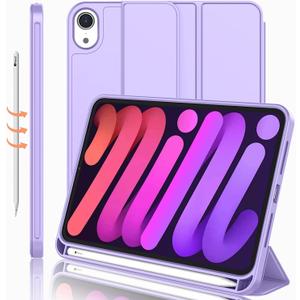 iMieet iPad mini 7 Case 2024 (A17 Pro), iPad mini 6 Case (8.3-Inch,2021 Model), iPad mini 7th/6th Generation Case with Pencil Holder, Trifold Stand Smart Case with Soft TPU Back,Clove Purple