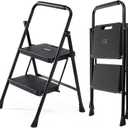 DUMOS Step Ladder, 2 Sturdy Step Stool with Anti-Slip Pedal & Comfortable Handrail, Portable Heavy Duty Step Stool for Kitchen, Garage & Outdoor Use, 800lbs, Black