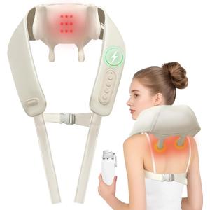 Joyset Neck Massager for Pain Relief Deep Tissue, Cordless Neck Massager and Shoulder with Heat, 6D Kneading Shiatsu Massage for Legs, Body, Chrismas, Birthday Gift (Khaki)